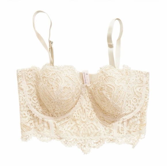 Victoria's Secret Other - VICTORIA’S SECRET‎ Women’s Lace Bustier Corset Bra Ivory Scalloped Floral 36C